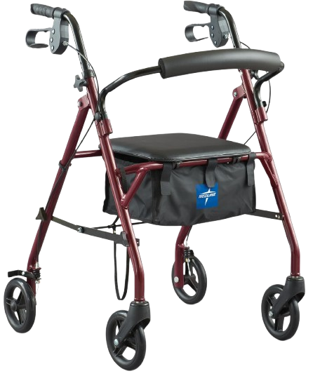 Steel Rollator Walker with Seat, Burgundy, 350 lb.